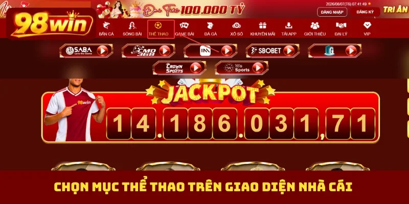 Chọn mục thể thao trên giao diện nhà cái