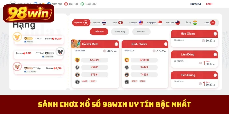 Sảnh chơi xổ số 98Win uy tín bậc nhất